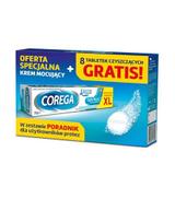 Corega Super Mocny Krem mocujący do protez zębowych delikatnie miętowy, 70 g + Tabletki czyszczące, 8 sztuk + Poradnik, 1 sztuka