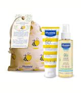 Mustela Sun, maluszek w podróży, mleczko przeciwsłoneczne SPF 50+ + olejek do masażu, 100 ml [ZESTAW]