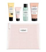 Lierac Beauty to GO emulsja ochronna 25 ml + nawilżający krem rozświetlający 15 ml + woda micelarna 50 ml + balsam regenerujący do ciała 50 ml + kosmetyczka 1 sztuka [ZESTAW]