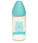 Suavinex Szklana butelka do karmienia z silikonowym smoczkiem 0m+ niebieski miś - 240 ml - cena, opinie, stosowanie