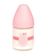 Suavinex Szklana butelka do karmienia z silikonowym smoczkiem 0m+ różowy miś - 120 ml - cena, opinie, stosowanie