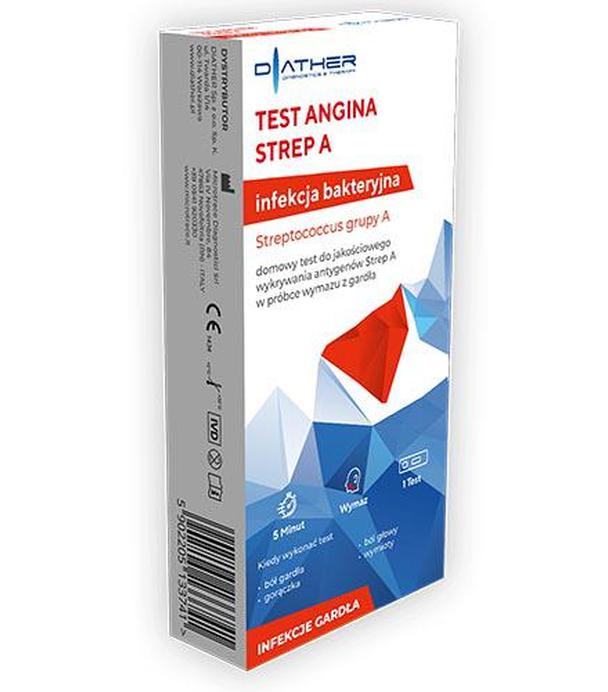 Diather Test Angina Strep A Domowy test do jakościowego wykrywania antygenów Strep A w próbce wymazu z gardła - 1 szt.  - cena, opinie, właściwości