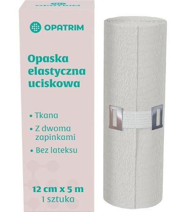 Opatrim Opaska uciskowa tkana elastyczna bez lateksu z 2 zapinkami 12 cm x 5 m, 1 sztuka