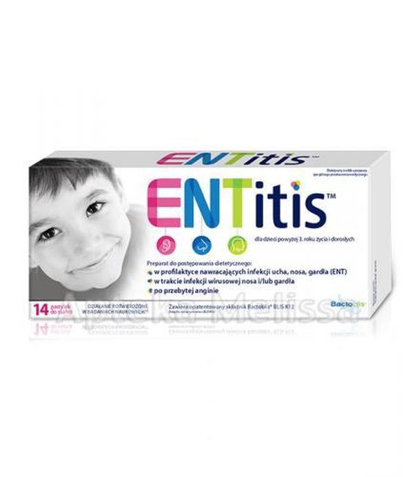ENTITIS - 14 past. Probiotyk do stosowania w stanach ryzyka nawracających infekcji ucha, nosa i gardła.
