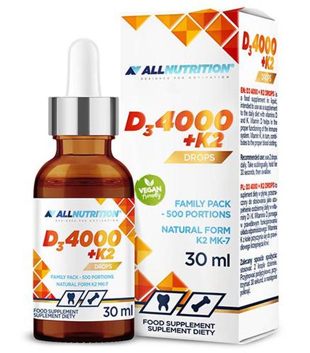 Allnutrition D3 4000+K2 Drops, 30 ml, cena, opinie, właściwości