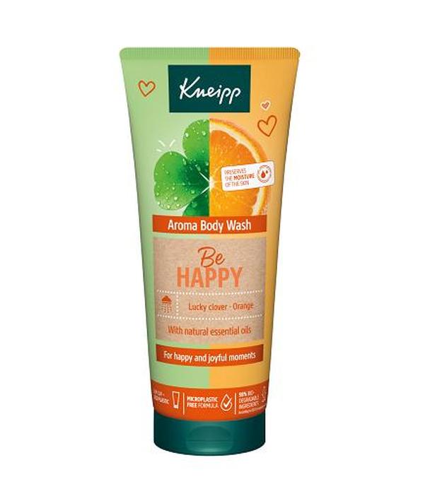 Kneipp Be Happy, Pielęgnujący żel pod prysznic, Pomarańcza i koniczyna, 200 ml