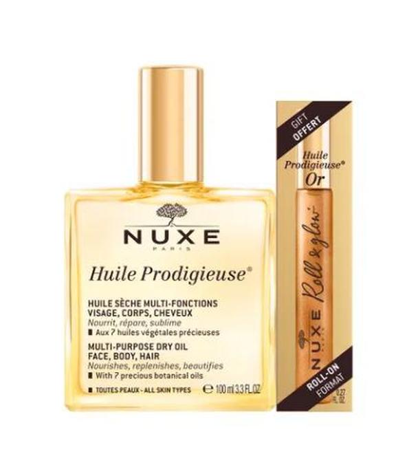 Nuxe Huile Prodigieuse Olejek suchy 100 ml + Huile Prodigieuse Or Roll-on 8 ml [ZESTAW]