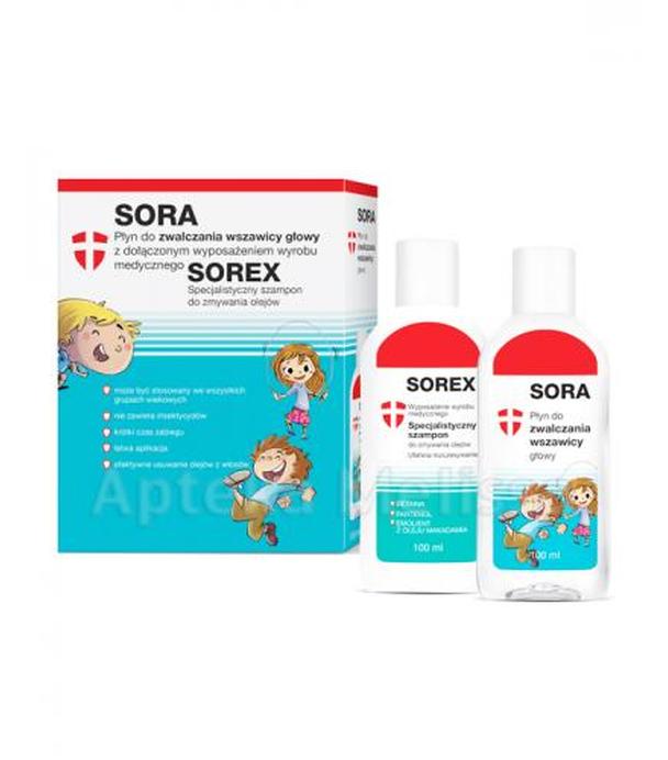 SORA Płyn do zwalczania wszawicy głowy + SOREX Szampon do zmywania olejów - 100 ml + 100 ml