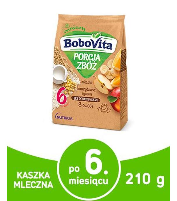 BOBOVITA PORCJA ZBÓŻ Kukurydziano-ryżowa kaszka mleczna 3 owoce po 6 m-cu - 210 g