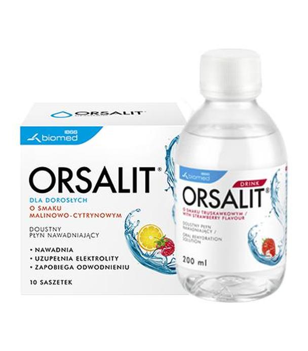 Orsalit dla dorosłych o smaku malinowo - cytrynowym - 10 sasz. + Orsalit Drink o smaku truskawkowym - 200 ml - cena, opinie, wskazania