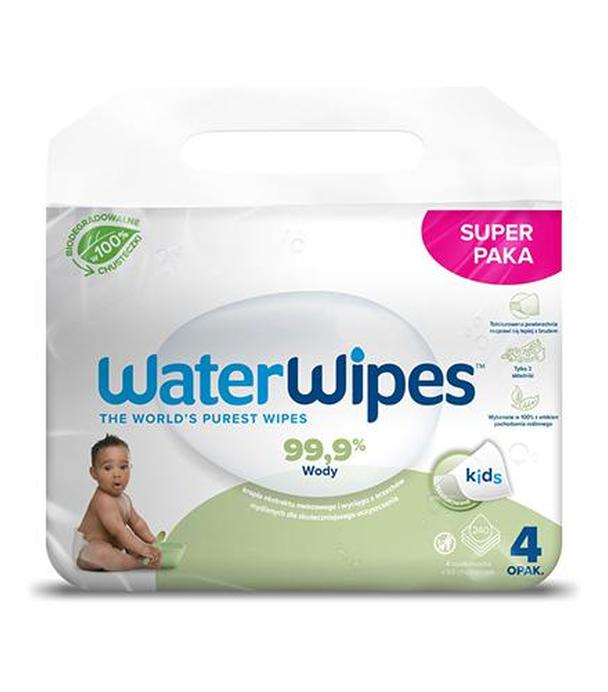 WaterWipes Kids Chusteczki nawilżane 99,9% wody i kropla ekstraktu owocowego i wyciągu z orzechów mydlanych 100% biodegradowalne - 4 x 60 szt. - cena, opinie, właściwości