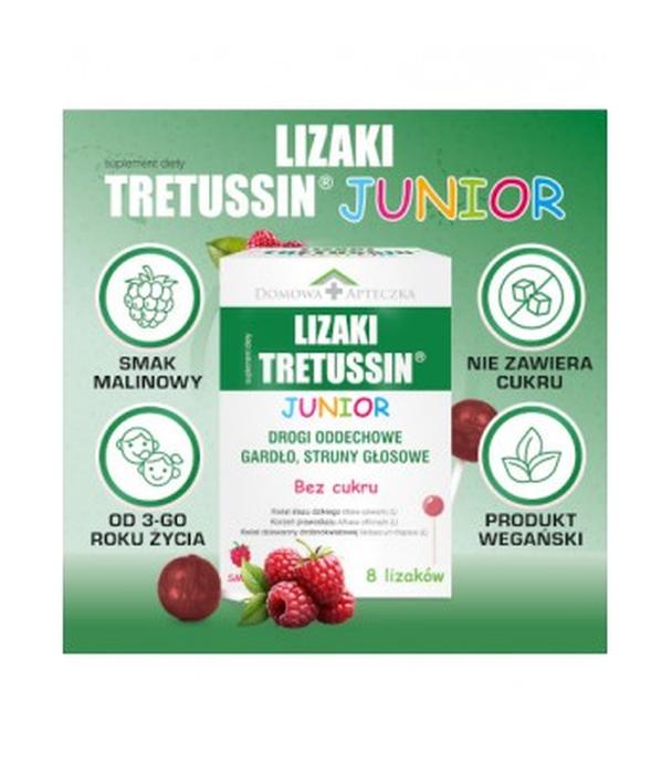 Tretussin Junior Lizaki smak malinowy, 8 sztuk