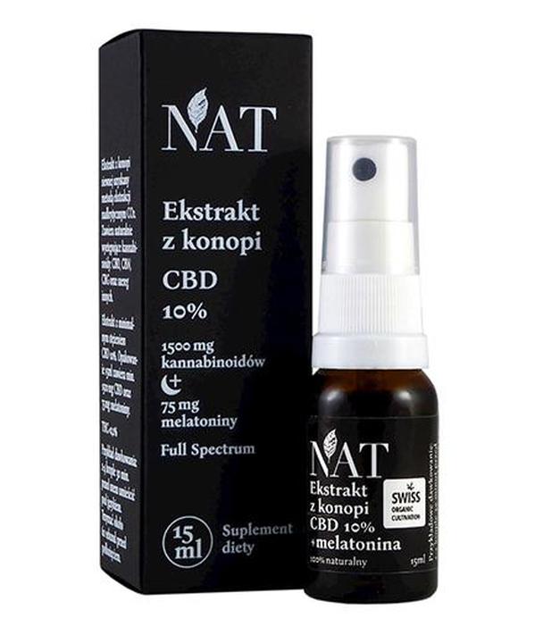 Nat Olejek Konopny CBD 10% 1500 mg kannabinoidów + 75 mg melatoniny, 15 ml, cena, opinie, składniki