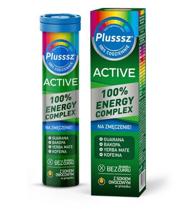 Plusssz Active  100% Energy Complex, Na znużenie, 20 tabletek musujących