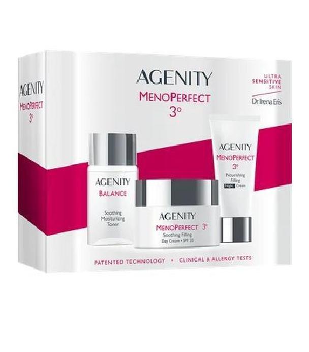 Agenity Zestaw Menoperfect 3° Łagodzący krem wypełniający na dzień SPF 20, 50 ml + Odżywczy krem wypełniający na noc, 50 ml +  Łagodzący tonik nawilżający, 25 ml