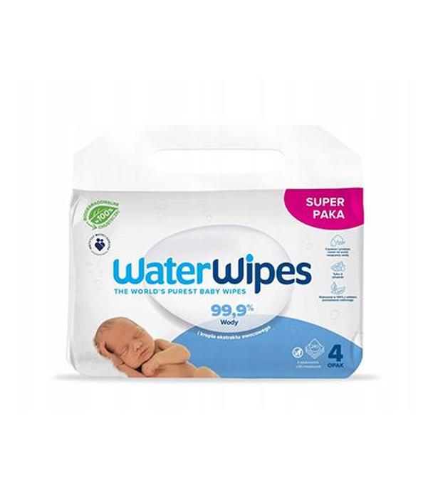 WaterWipes Chusteczki nawilżane 99,9% wody i kropla ekstraktu owocowego 100% biodegradowalne, 4 x 60 sztuk