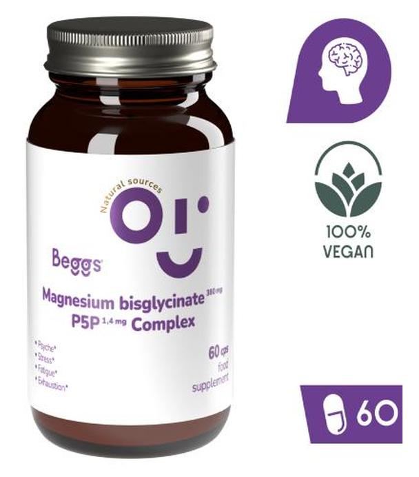 BEGGS Chelat magnezu 380 mg z witaminą B6, 60 kapsułek