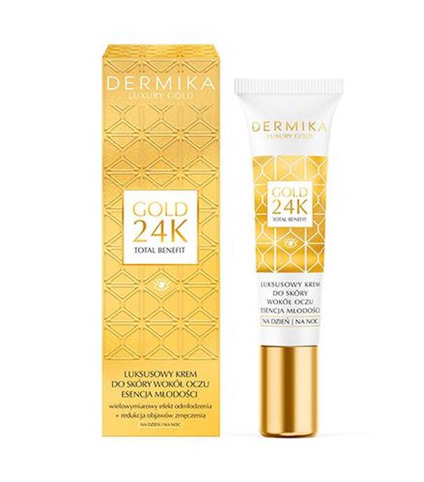Dermika Luxury Gold 24K Luksusowy Krem do skóry wokół oczu esencja młodości na dzień i na noc, 15 ml