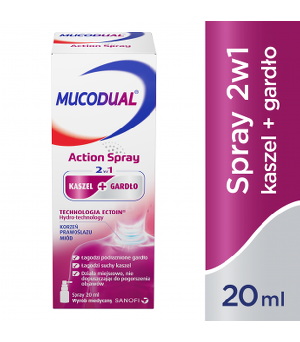 MUCODUAL ACTION SPRAY 2w1 na kaszel i ból gardła - 20 ml