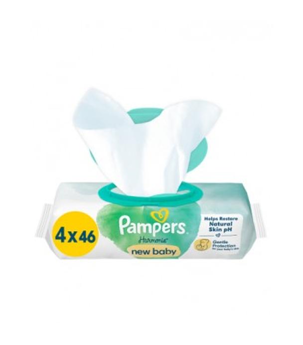 Pampers Harmonie New Baby Chusteczki nawilżane dla dzieci, 4 x 46 sztuk - ważny do 2025-07-09
