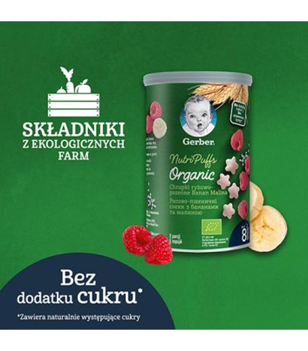 Gerber Organic Chrupki ryżowo pszenne banan, malina dla niemowląt po 8. miesiącu - 35 g - cena, opinie, składniki