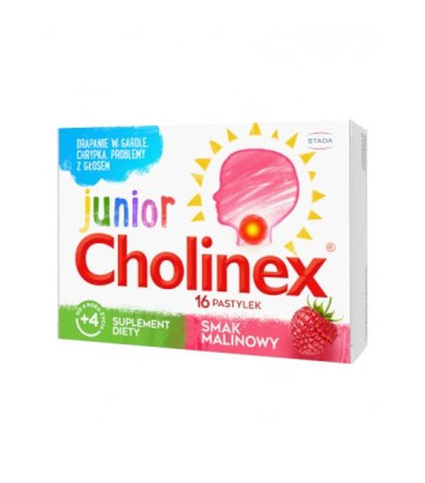 Cholinex Junior, pastylki do ssania, smak malinowy, 16 sztuk