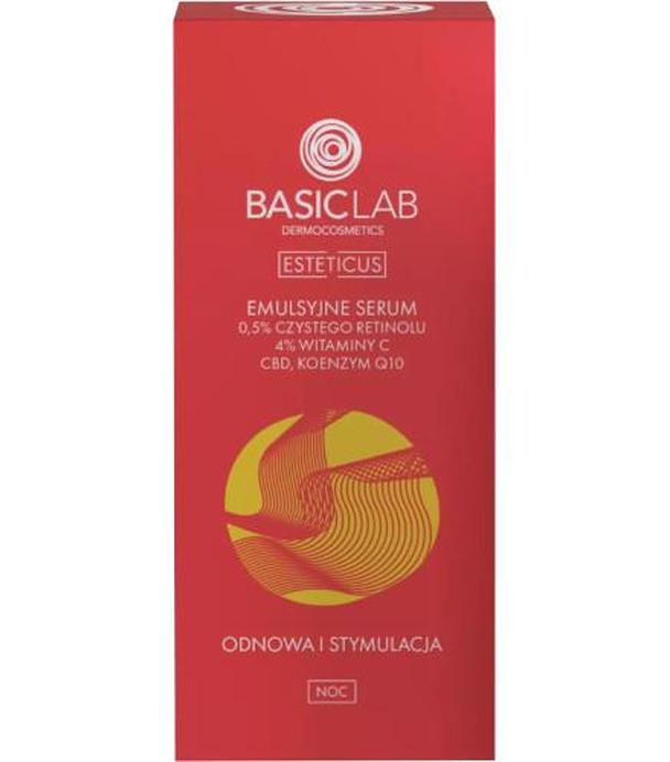Basiclab Emulsyjne serum 0,5% czystego retinolu, 4% witaminy C, CBD i Koenzymem Q10 Odnowa i Stymulacja, 30 ml