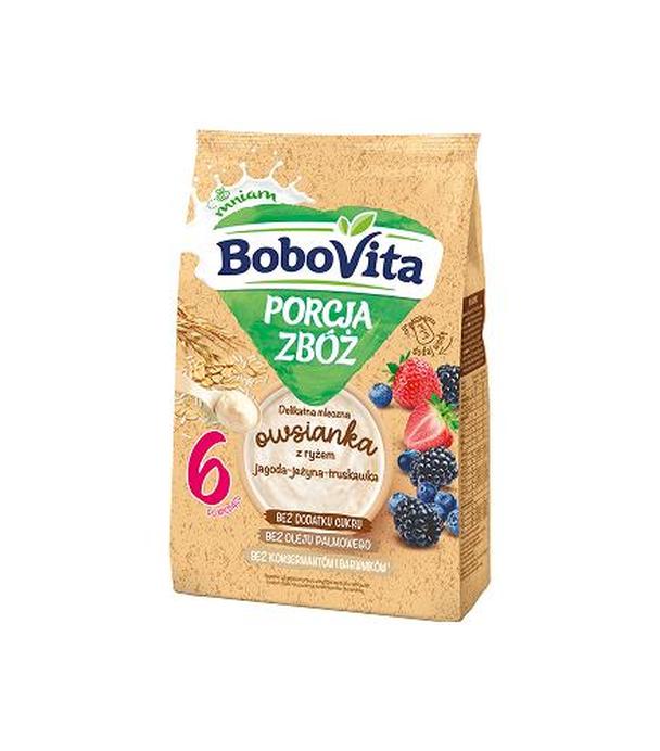 BoboVita Porcja Zbóż Delikatna Mleczna Owsianka z ryżem jagoda-jeżyna-truskawka po 6. miesiącu, 210 g