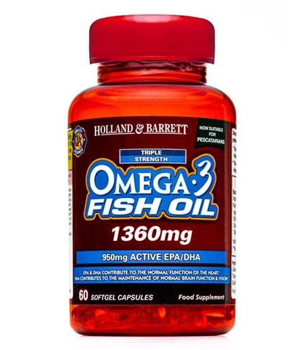 HOLLAND&BARRETT Potrójna siła Omega-3 olej rybi 1360 mg - 60 kaps.