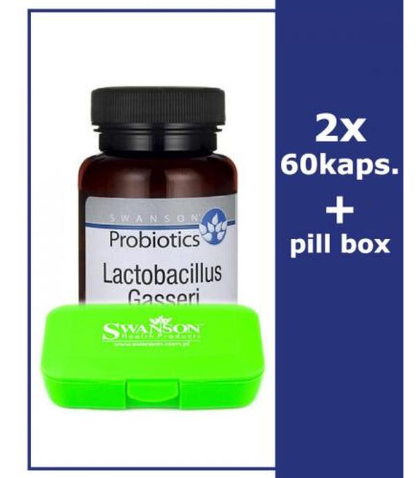 SWANSON Lactobacillus Gasseri 3 miliardy CFU, 2 x 60 kapsułek + SWANSON Pill Box Kasetka na tabletki (zielona), 1 sztuka