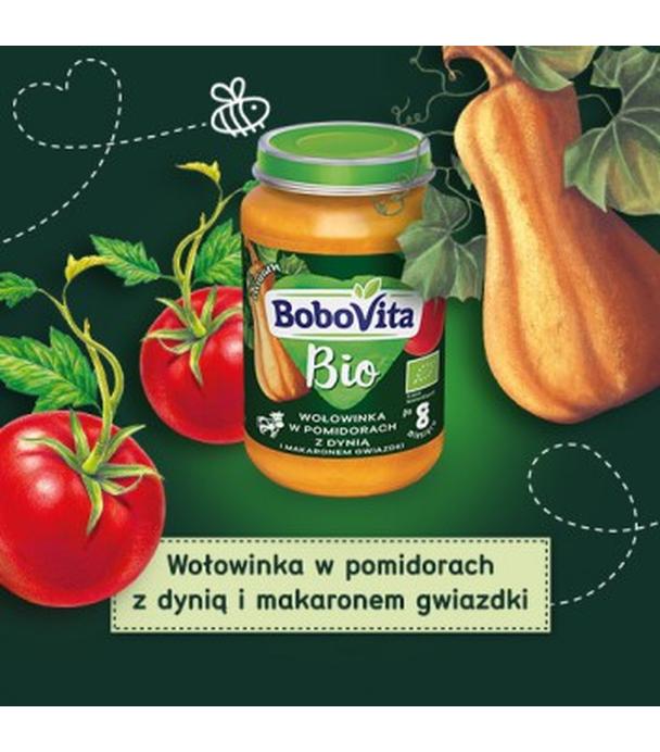 BoboVita Bio Wołowinka w pomidorach z dynią i makaronem gwiazdki po 8 miesiącu, 190 g, cena, opinie, składniki