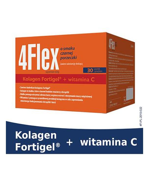 4FLEX Kolagen o smaku czarnej porzeczki - 30 sasz. x 10 g. Właściwe funkcjonowanie chrząstki i kości.