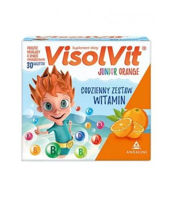 VisolVit Junior Orange, witaminy dla dzieci po 3 r.ż., musujący proszek o smaku pomarańczowym, 30 saszetek