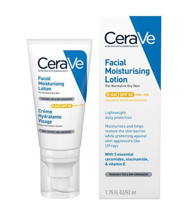 CeraVe, nawilżający krem do twarzy SPF 50, 52 ml