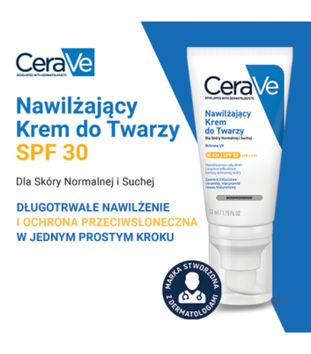 CeraVe Nawilżający krem do twarzy, SPF30, 52 ml