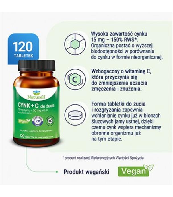 Naturell Cynk + C do żucia, 120 tabletek