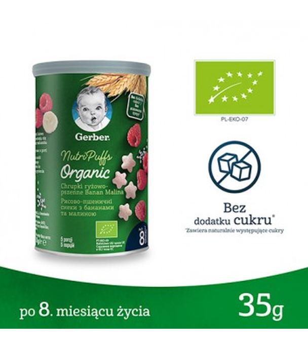 Gerber Organic Chrupki ryżowo pszenne banan, malina dla niemowląt po 8. miesiącu - 35 g - cena, opinie, składniki