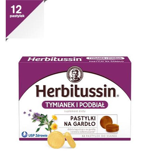 HERBITUSSIN TYMIANEK I PODBIAŁ, 12 pastylek - ważny do 2025-09-30