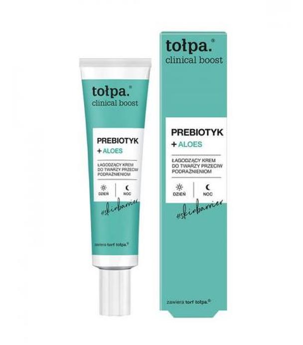 Tołpa Cilinical boost Prebiotyki + aloes, Łagodzący krem do twarzy przeciw podrażnieniom, 40 ml