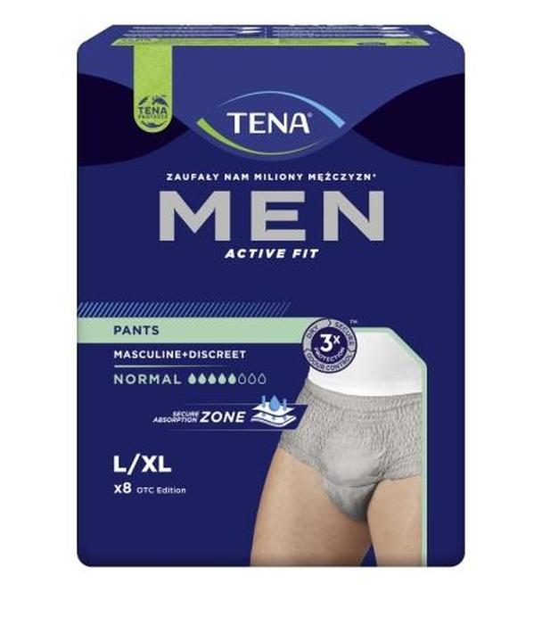 TENA Men Pants Normal Grey L/XL OTC Edition 95-130 cm, bielizna chłonna, 8 sztuk