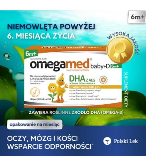 OMEGAMED Baby DHA z alg + Wit D Dla niemowląt i dzieci 6m+, rozwój dziecka, 30 kapsułek