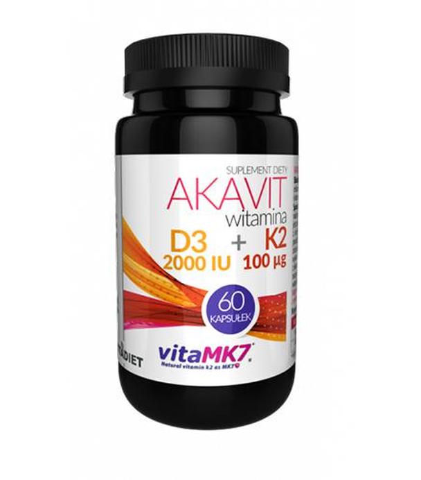 Vitadiet Akavit Witamina D3 2000 IU + K2 100 MCG, 60 kaps., cena, opinie, właściwości