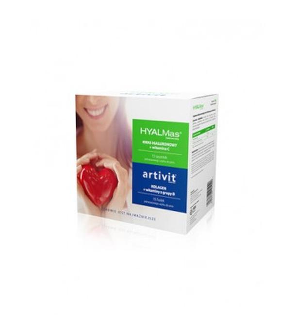 Hymalmas kwas hialuronowy + witamina C, 15 saszetek + Artivit, kolagen + witaminy z grupy B, 15 fiolek [ZESTAW]