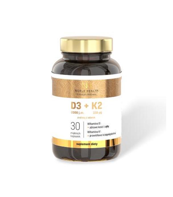 Noble Health Witamina D3+K2 z oliwą z oliwek, 30 kapsułek - ważny do 2025-08-31
