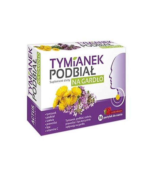 Tymianek Podbiał o smaku malinowym, 16 pastylek