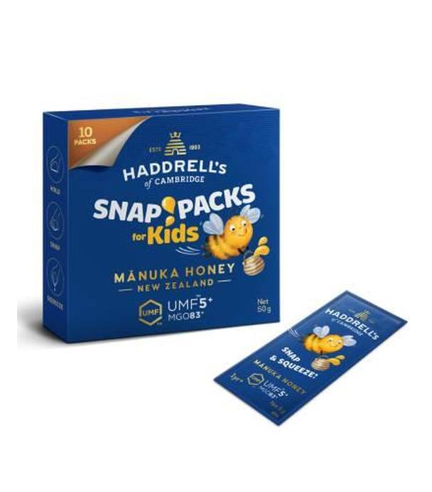 Haddrell's Manuka Snap Pack Kids UMF 5+ MGO83+, miód, 5 g x 10 saszetek