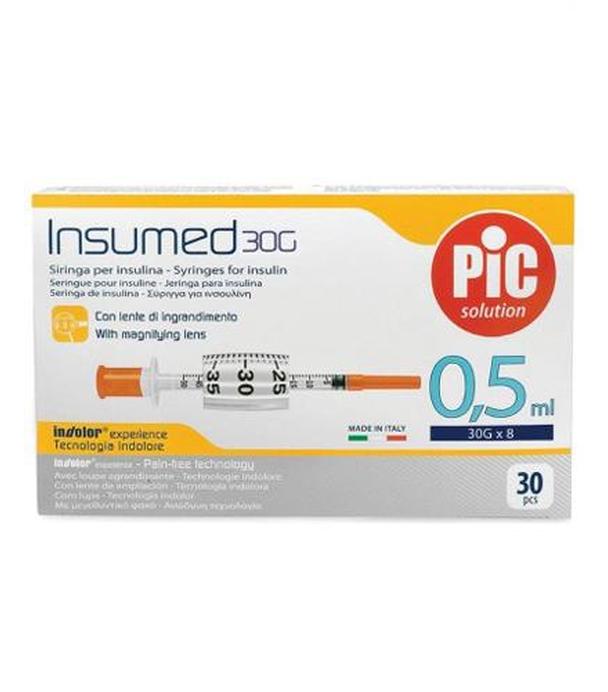 Pic Solution Insumed 0,5 ml 30G x 8 mm Jednorazowe strzykawki do insuliny + szkło powiększające - 30 szt. - cena, opinie, właściwości