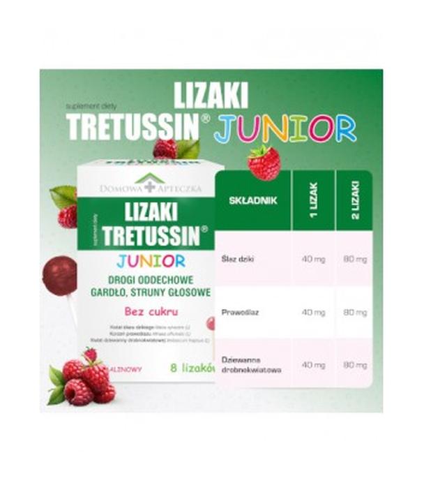 Tretussin Junior Lizaki smak malinowy, 8 sztuk