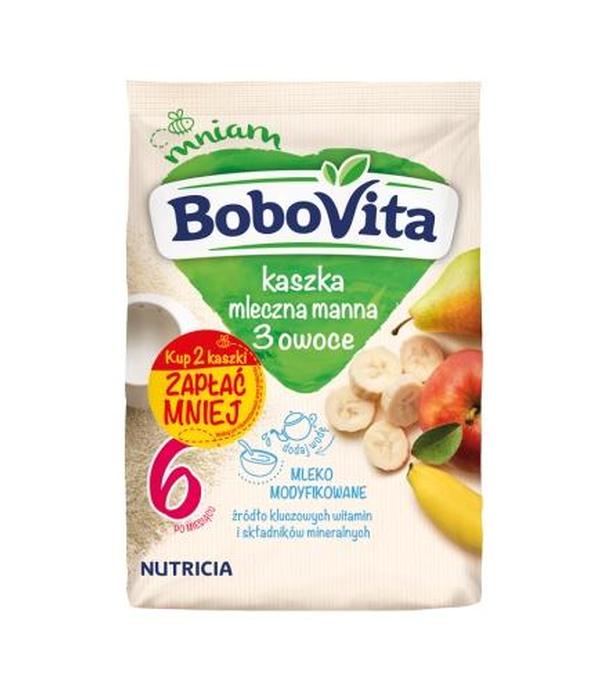 BoboVita Kaszka mleczna manna 3 owoce, po 6 miesiącu - 2 x 230 g - cena, opinie, właściwości