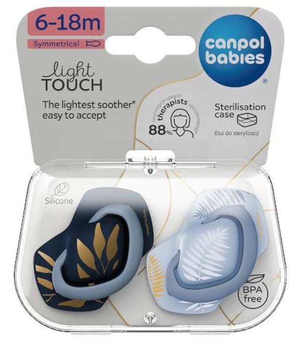 Canpol babies, smoczek silikonowy Light touch symetryczny Gold 6-18 m, 2 sztuki 22/665_blu